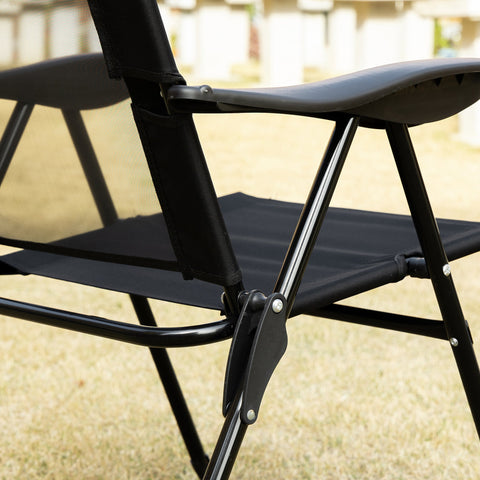 Outsunny set of 2 black folding camp chairs with padded seat mesh back sleek metal frame and foldable design