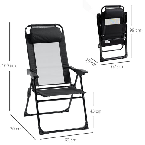 Black outsunny folding recliner chair with mesh seat, padded headrest, foldable design, and adjustable backrest for outdoors