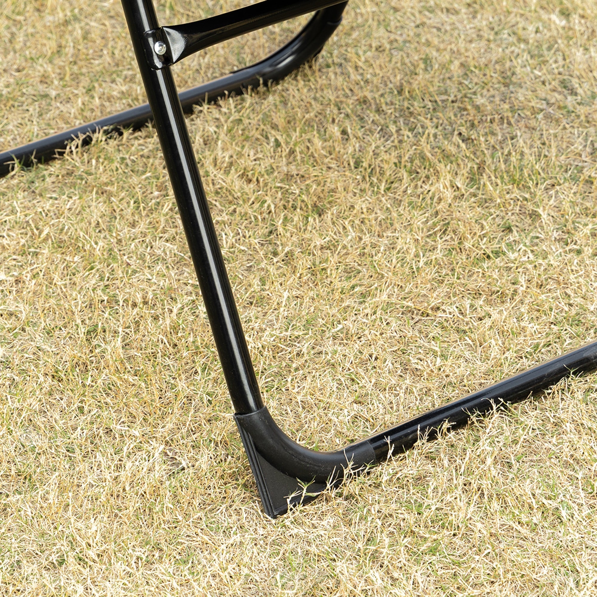 Black metal folding chair leg with matte finish and reinforced corner cap on outsunny foldable design patio chaise lounge