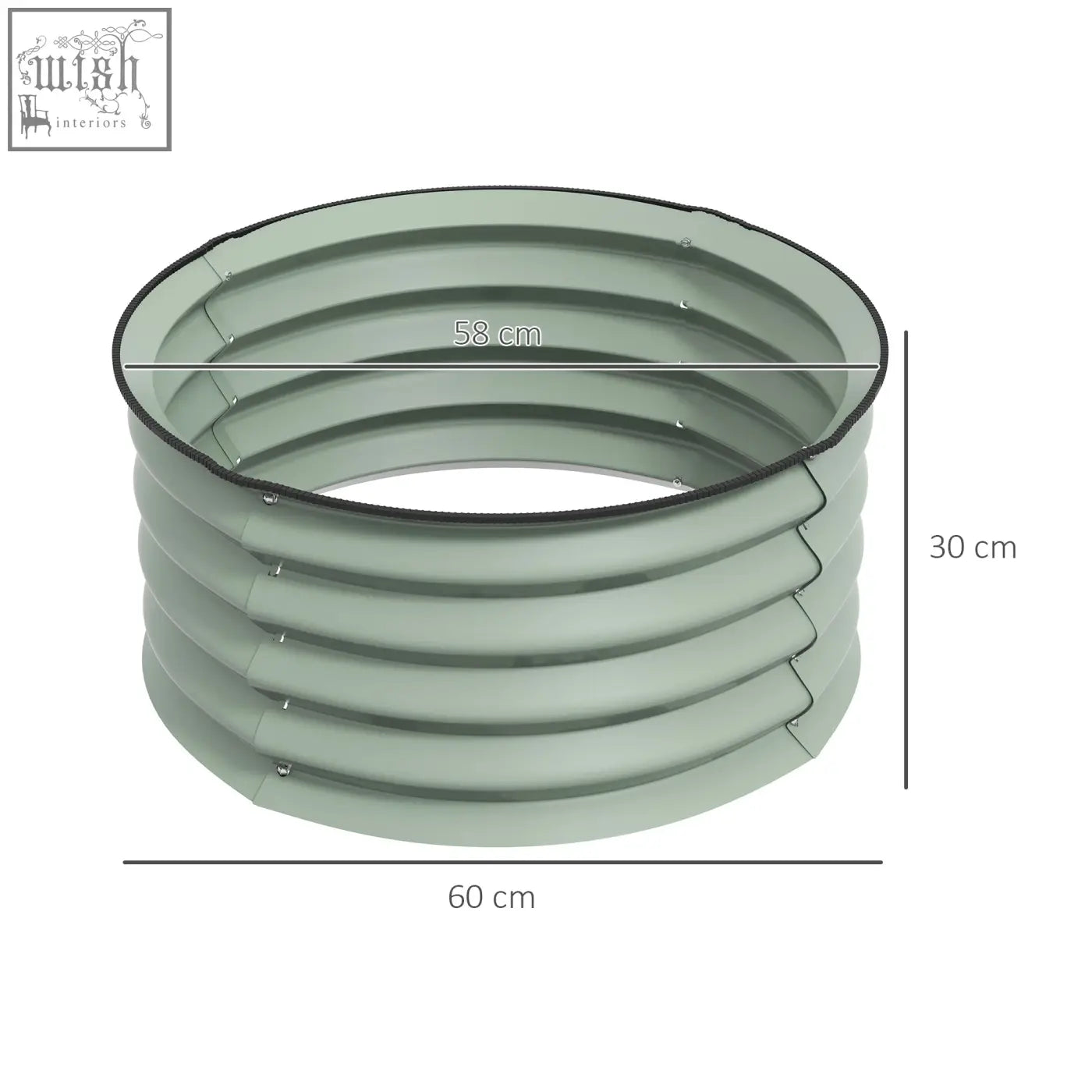 A light green outsunny metal planter box made of galvanised steel with black trim for safe direct contact and easy carry safely