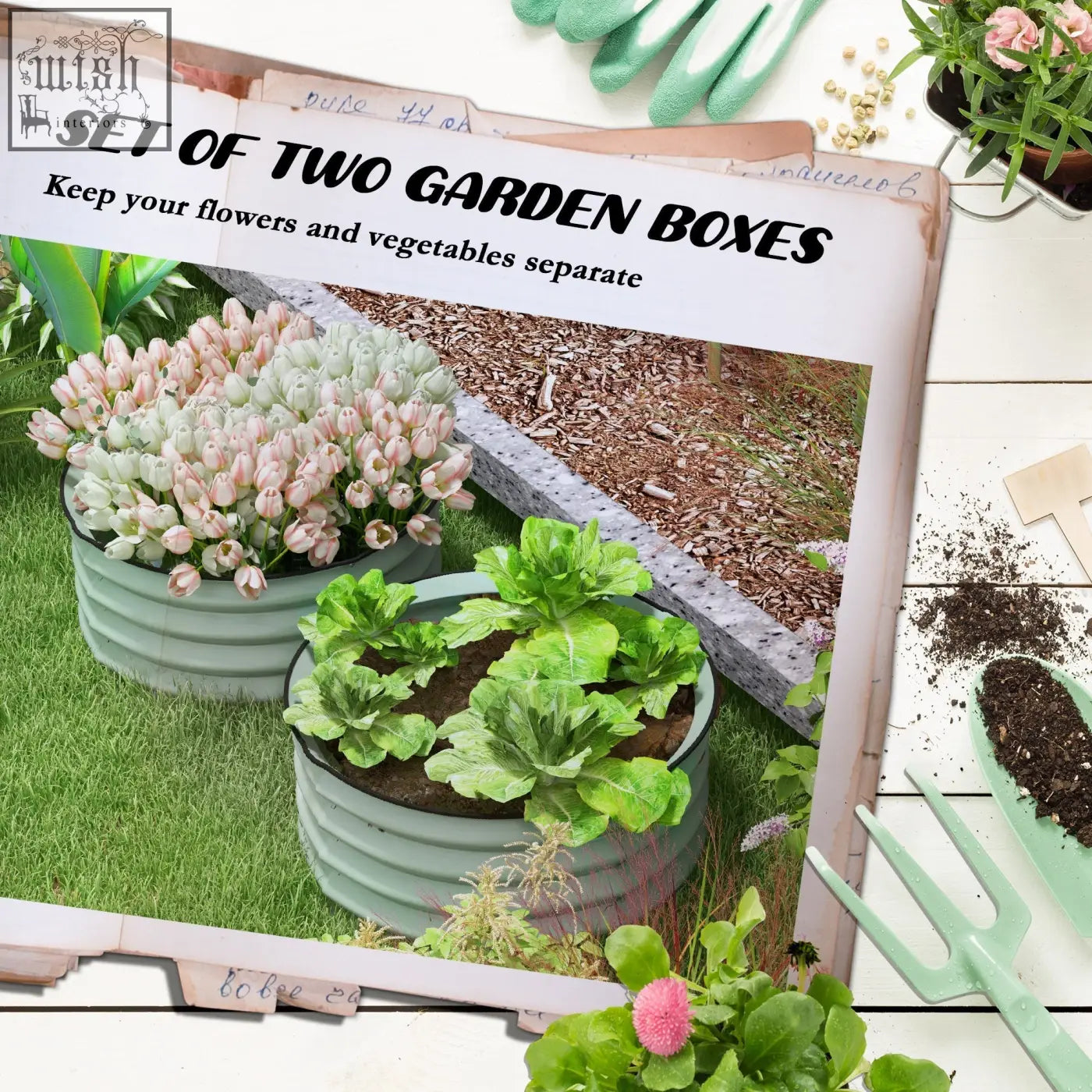 Outsunny set of 2 green galvanised steel raised garden beds with safety edging for direct contact and carry safely use