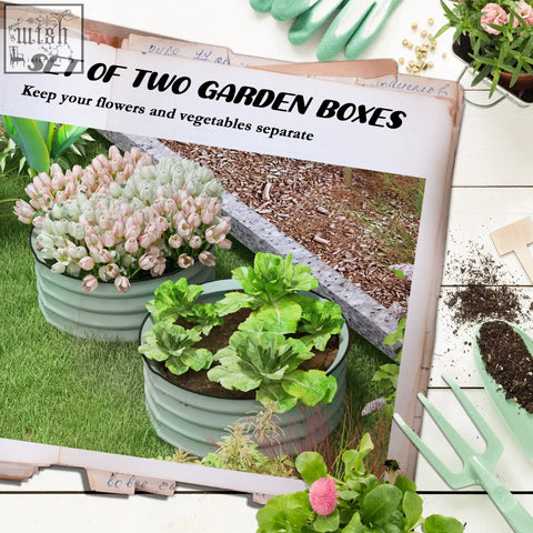 Outsunny set of 2 green galvanised steel raised garden beds with safety edging for direct contact and carry safely use
