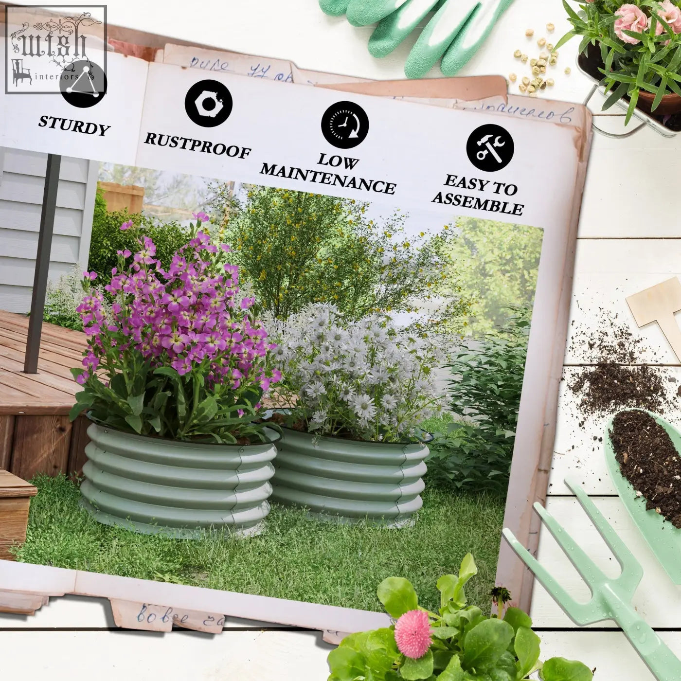Outsunny set of 2 raised garden beds in light green galvanised steel with safety edging for direct contact and carry safely use