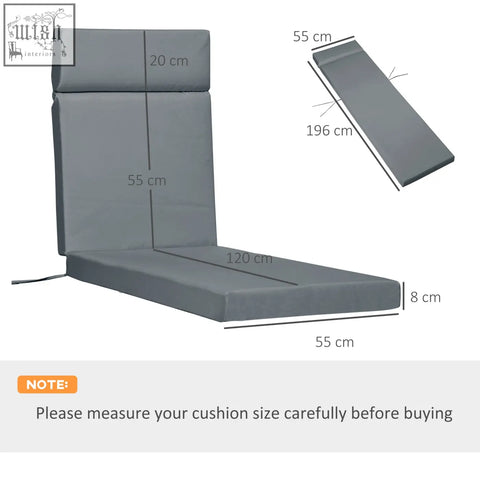 Gray outdoor chair cushion with padded backrest and seat made of dark grey polyester fabric replacement cushions