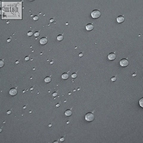 Gray textured polyester fabric with water droplets on replacement cushions for dark grey outsunny sun loungers