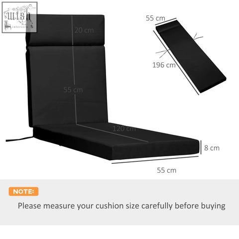 Black outdoor replacement cushion for sun loungers with padded backrest and seat made of polyester fabric