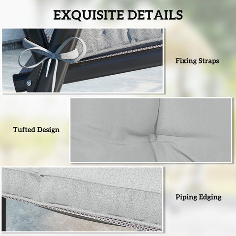Gray tufted outdoor patio chair with black metal frame and light grey outsunny garden seat cushion with two tie fastenings