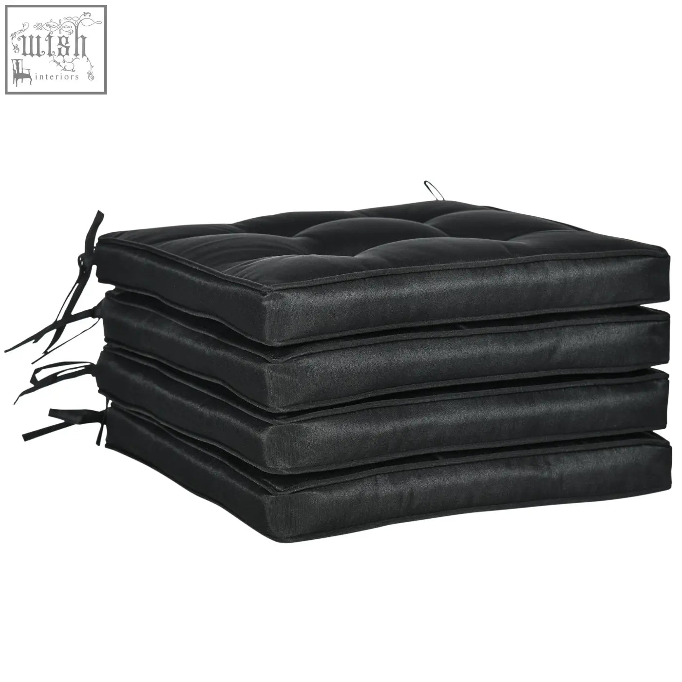 Black quilted fabric cushion with two tie fastenings for outdoor seating from Outsunny set of 4 42 x 42cm
