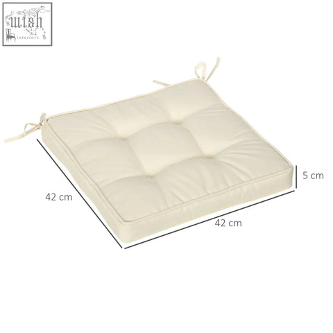 Cream white outsunny garden seat cushion with tufted design and two tie fastenings for outdoor seating comfort