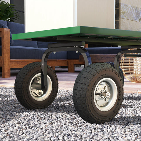 Outsunny set of 4 pneumatic wheels with robust rubber tires 10 inch silver rims for heavy-duty garden carts and sack trucks