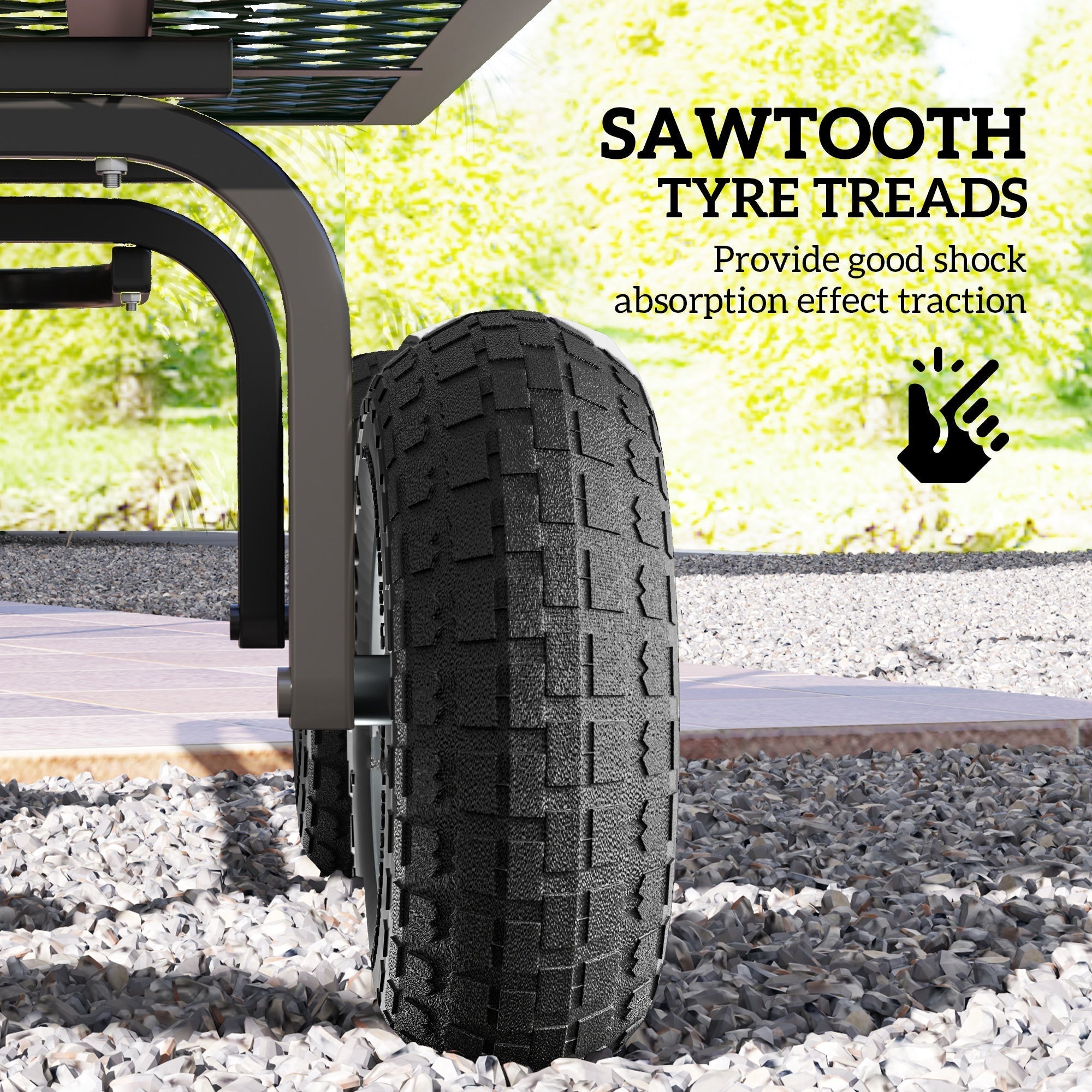 Black rubber tire with sawtooth tread pattern from outsunny set of 4 robust rubber pneumatic wheels for garden carts