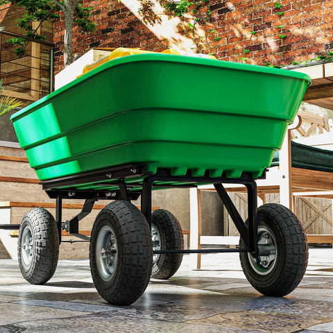 Green plastic garden cart with black metal frame and robust rubber tires from outsunny set of 4 pneumatic wheels replacement