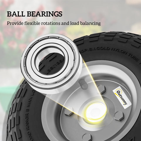 Silver ball bearing with black inner ring for flexible rotations in outsunny 10 inch robust rubber tires wheelbarrow wheels