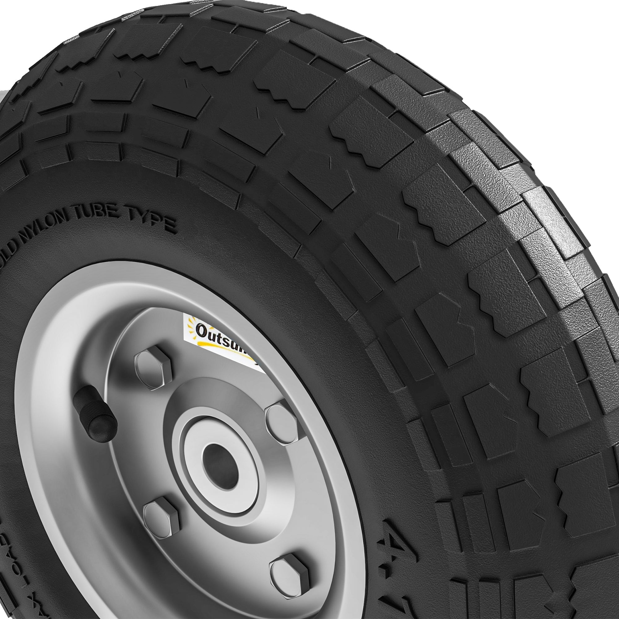 Outsunny set of 4 black rubber tires with deep tread on silver rims for wheelbarrow carts with high weight capacity