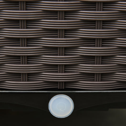 Dark brown woven wicker surface with circular translucent sensor on the base of outsunny 6-pack raised planter box