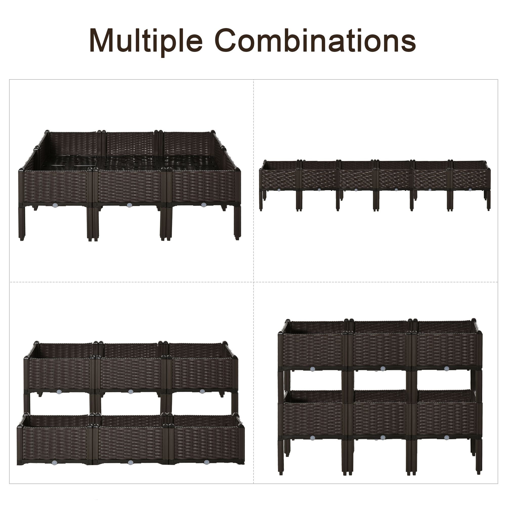 Brown wicker outdoor garden planter boxes with modular stacking design for vegetables and flowers by Outsunny