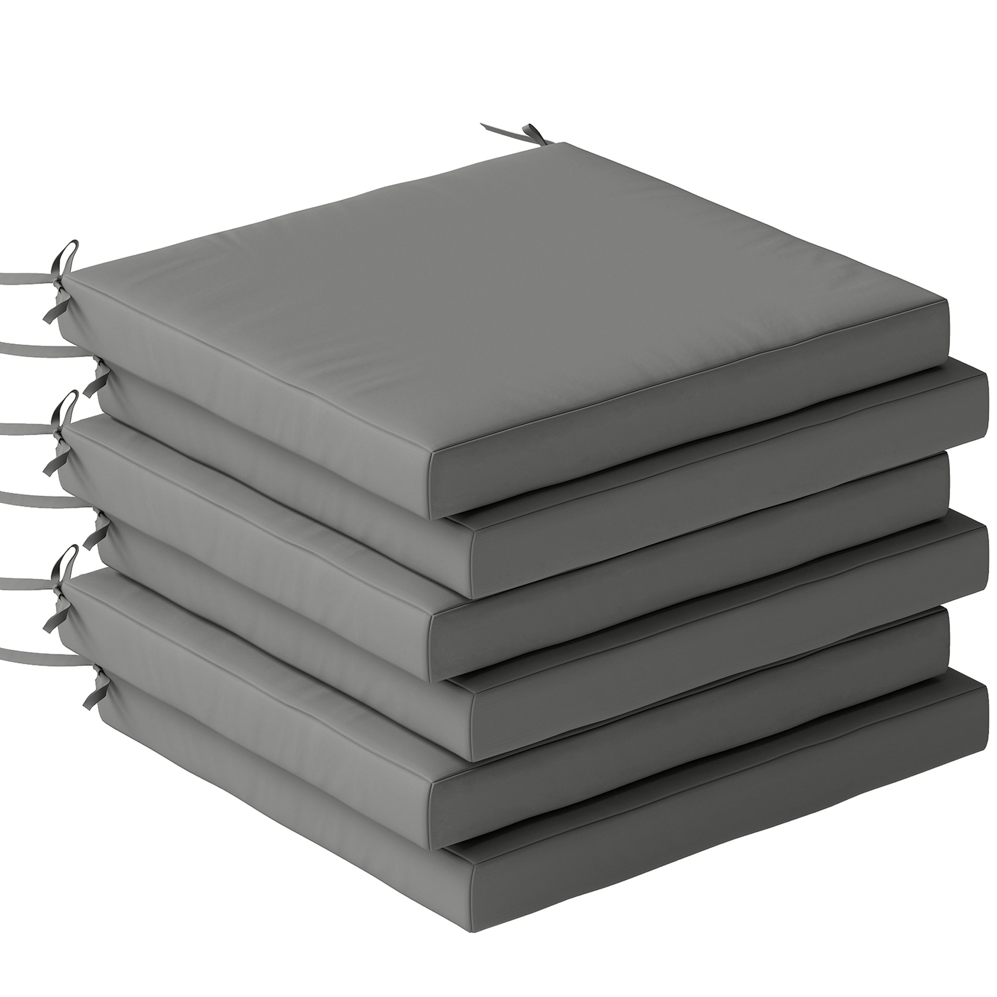 Stack of five dark grey outsunny outdoor seat cushions with fabric covers and drawstring ties for outdoor seats