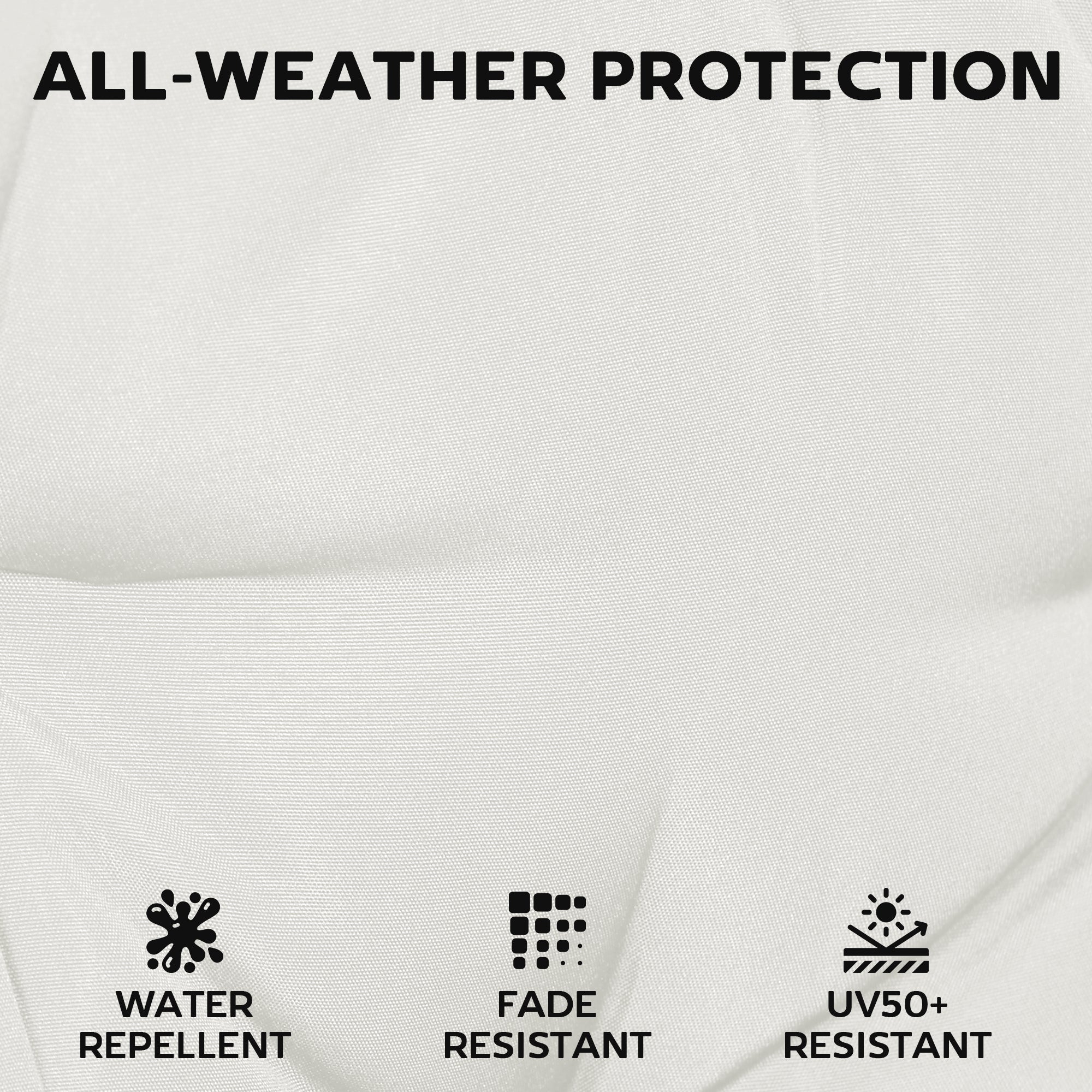 Cream white outsunny outdoor seat cushions with textured fabric, water repellent, uv50+ fade resistant, machine washable cover