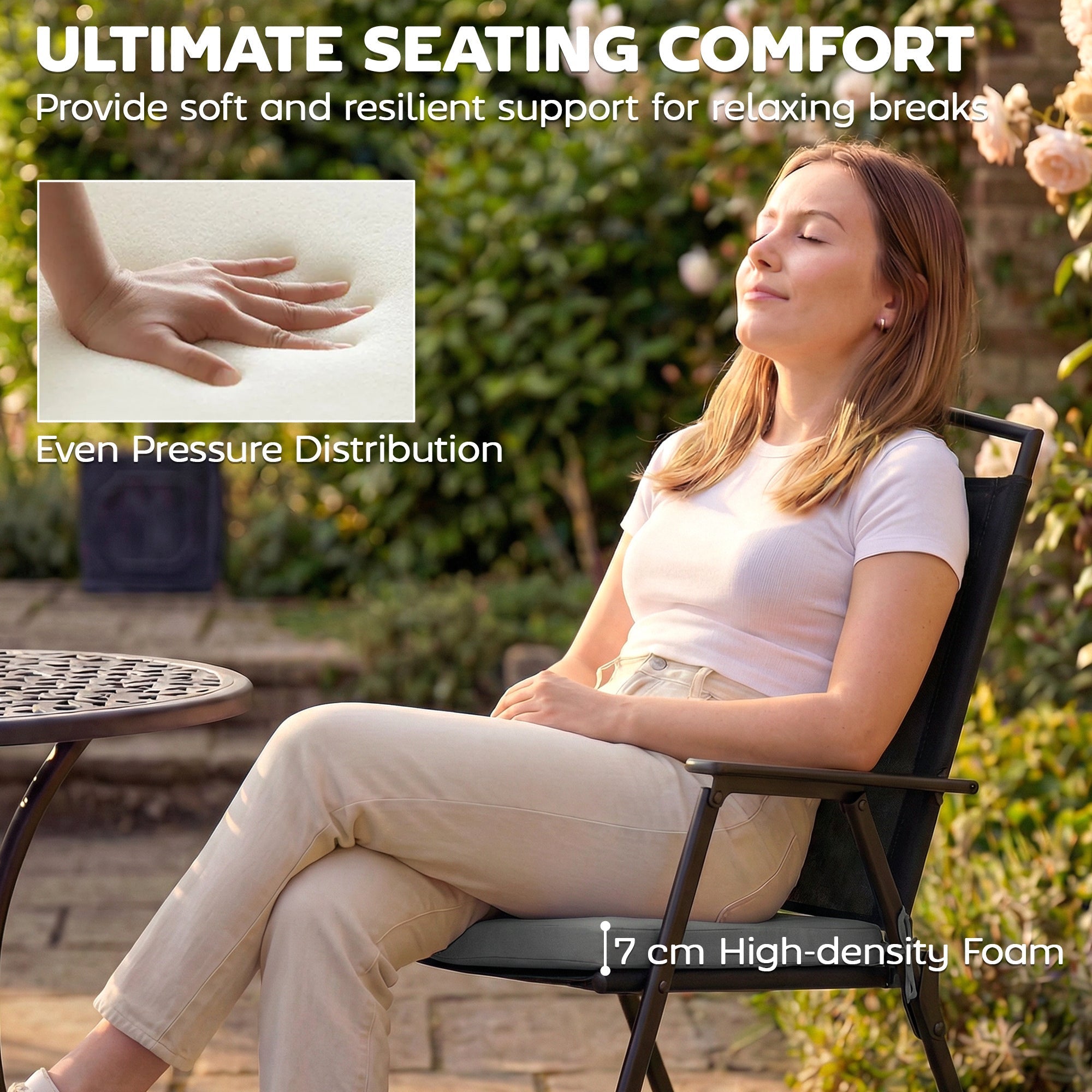 Black folding chair with 7 cm high-density foam cushion from outsunny outdoor seat cushions set in dark grey