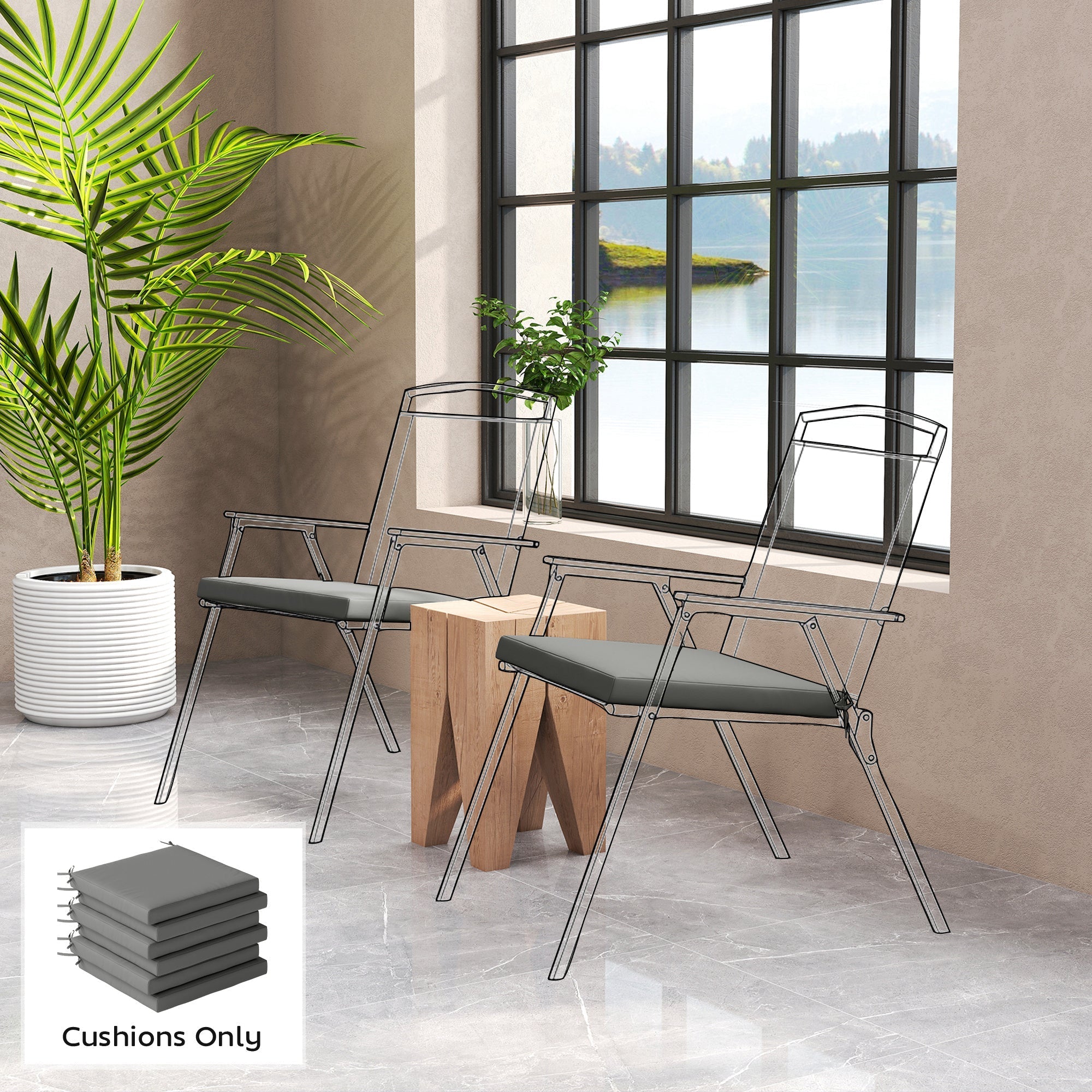 Modern gray fabric outdoor seat cushions from outsunny set of 6 for sleek transparent acrylic chairs