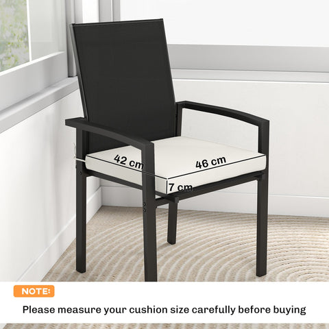 Black metal armchair with cream white outsunny outdoor seat cushions featuring machine washable covers