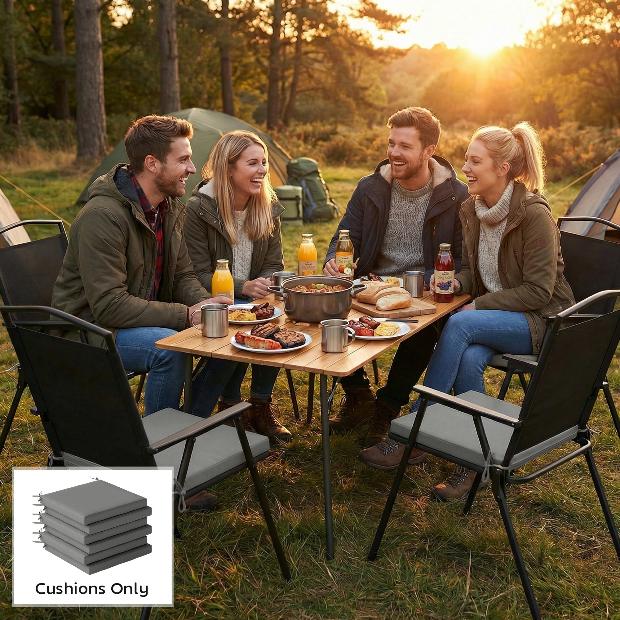 Outsunny set of 6 dark grey outdoor seat cushions with gray fabric and machine washable cover for camping chairs