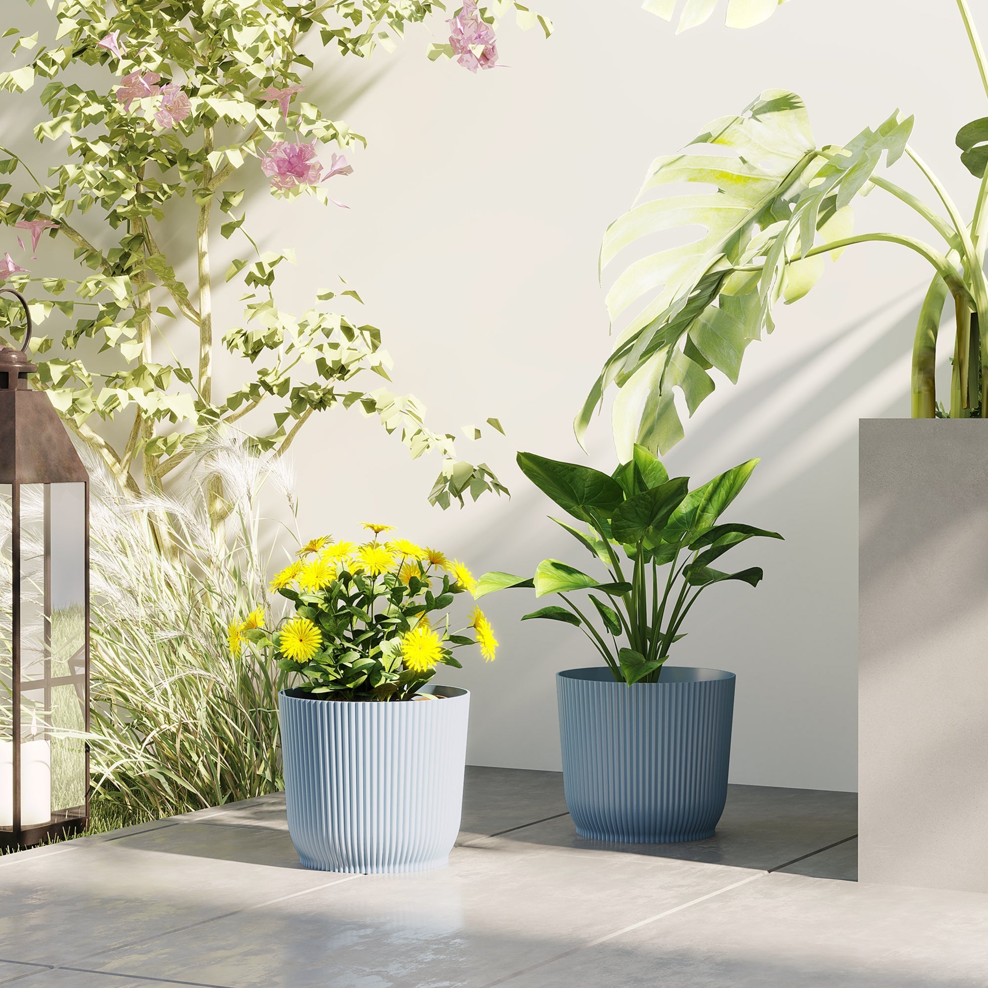 Outsunny Set of Two \'d0\'a422cm Planters - Blue