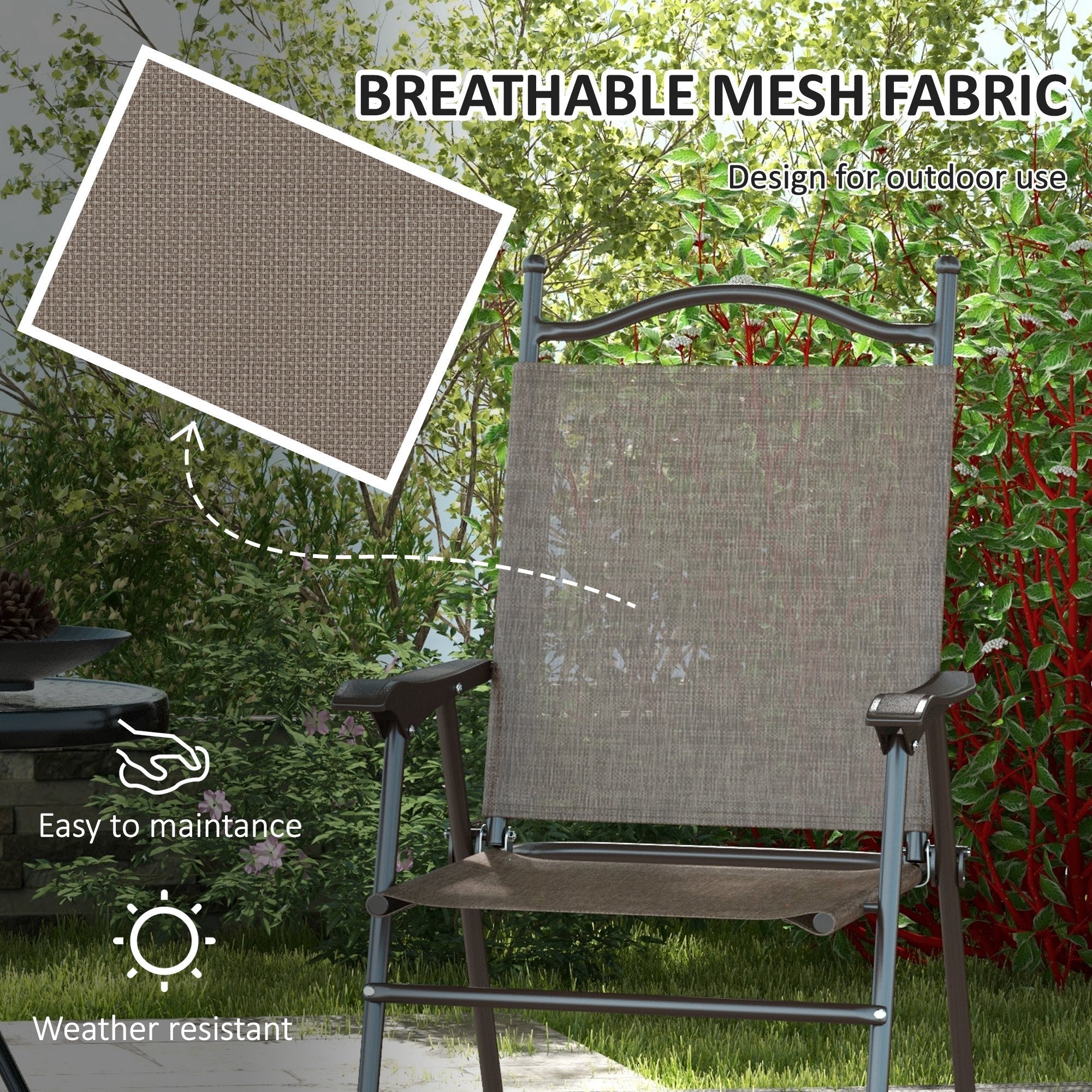 Beige mesh fabric outdoor folding chair with powder coated steel frame from outsunny mixed brown garden set