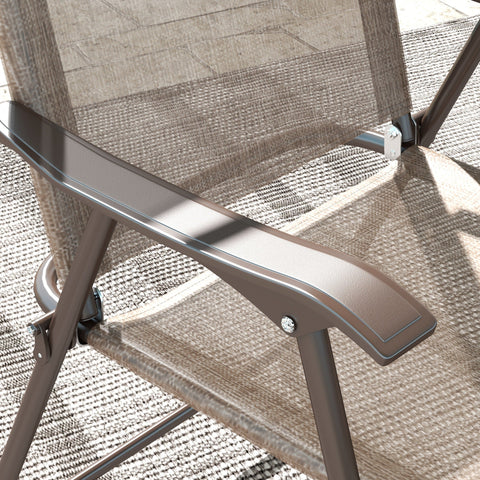 Beige woven fabric lounge chair with padded armrest and matte taupe powder coated steel frame from outsunny garden set