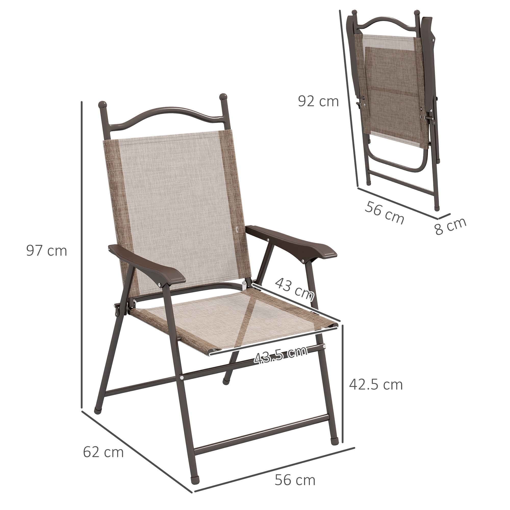 Beige mesh patio chair with dark brown armrests and powder coated steel frame from outsunny folding garden set