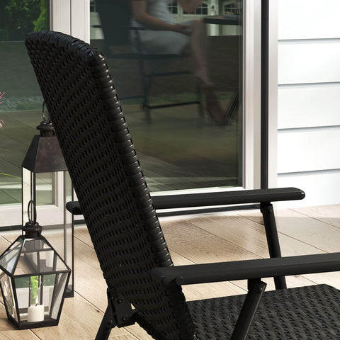 Outsunny set of two black woven rattan chair with foldable design and sturdy metal frame perfect for outdoor use