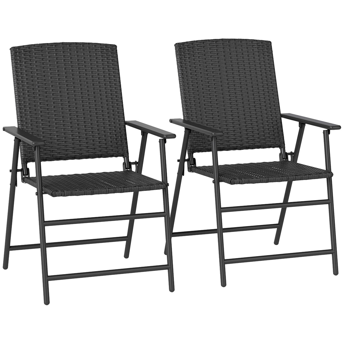 Outsunny set of two black rattan chairs with foldable design and metal frames perfect for easy storage