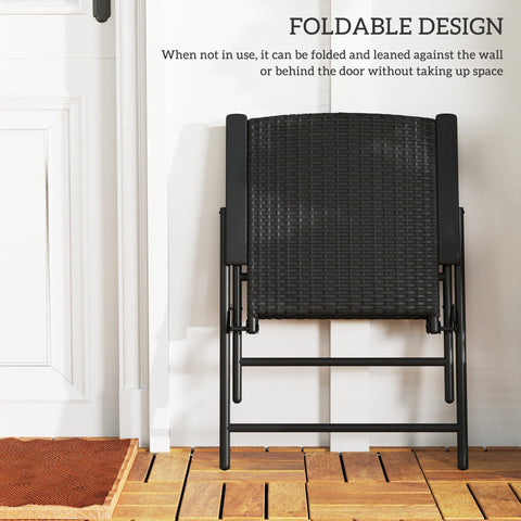 Outsunny set of two black rattan chair with foldable design and sleek metal frame perfect for easy storage