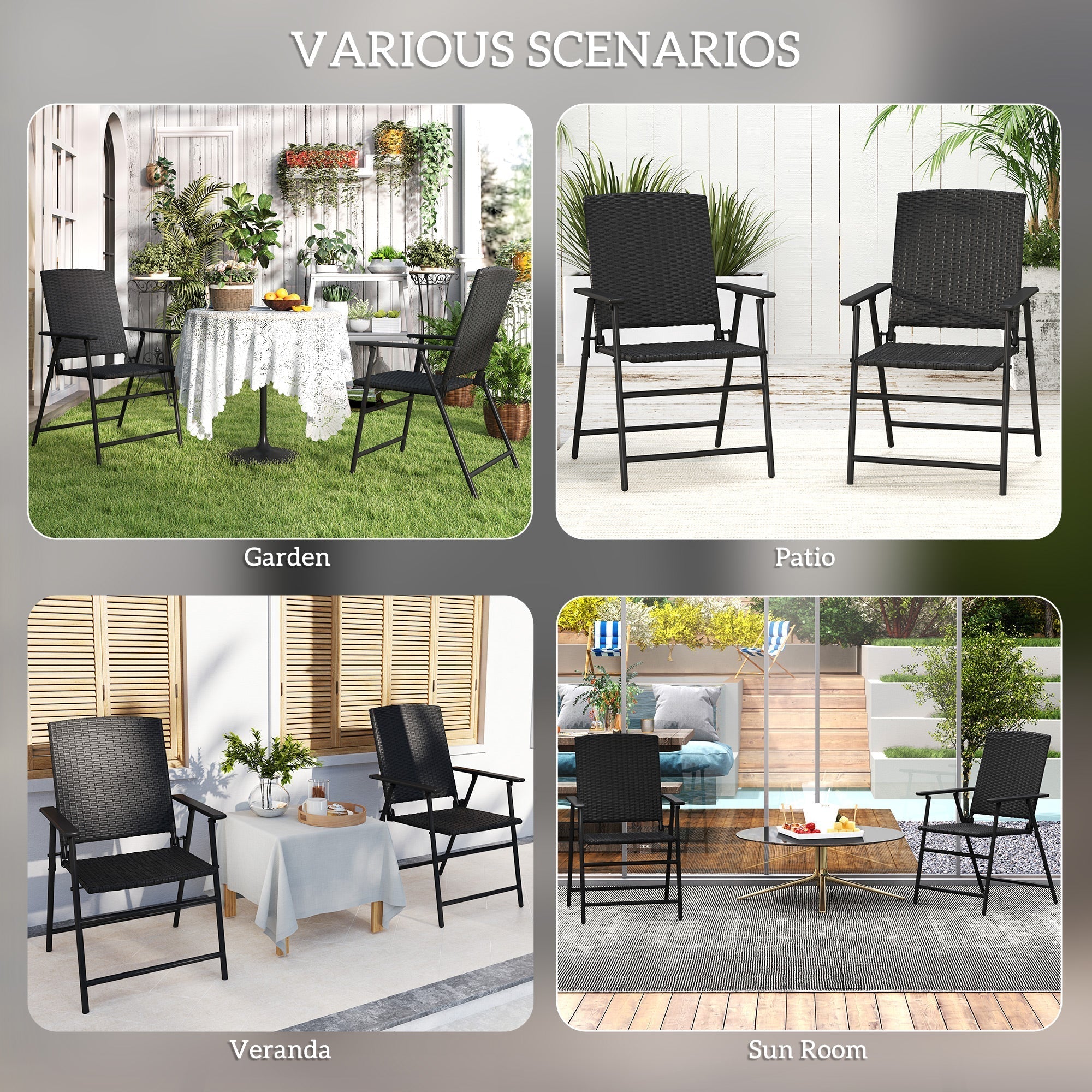 Outsunny set of two black rattan chairs with foldable design and metal frames perfect for outdoor use
