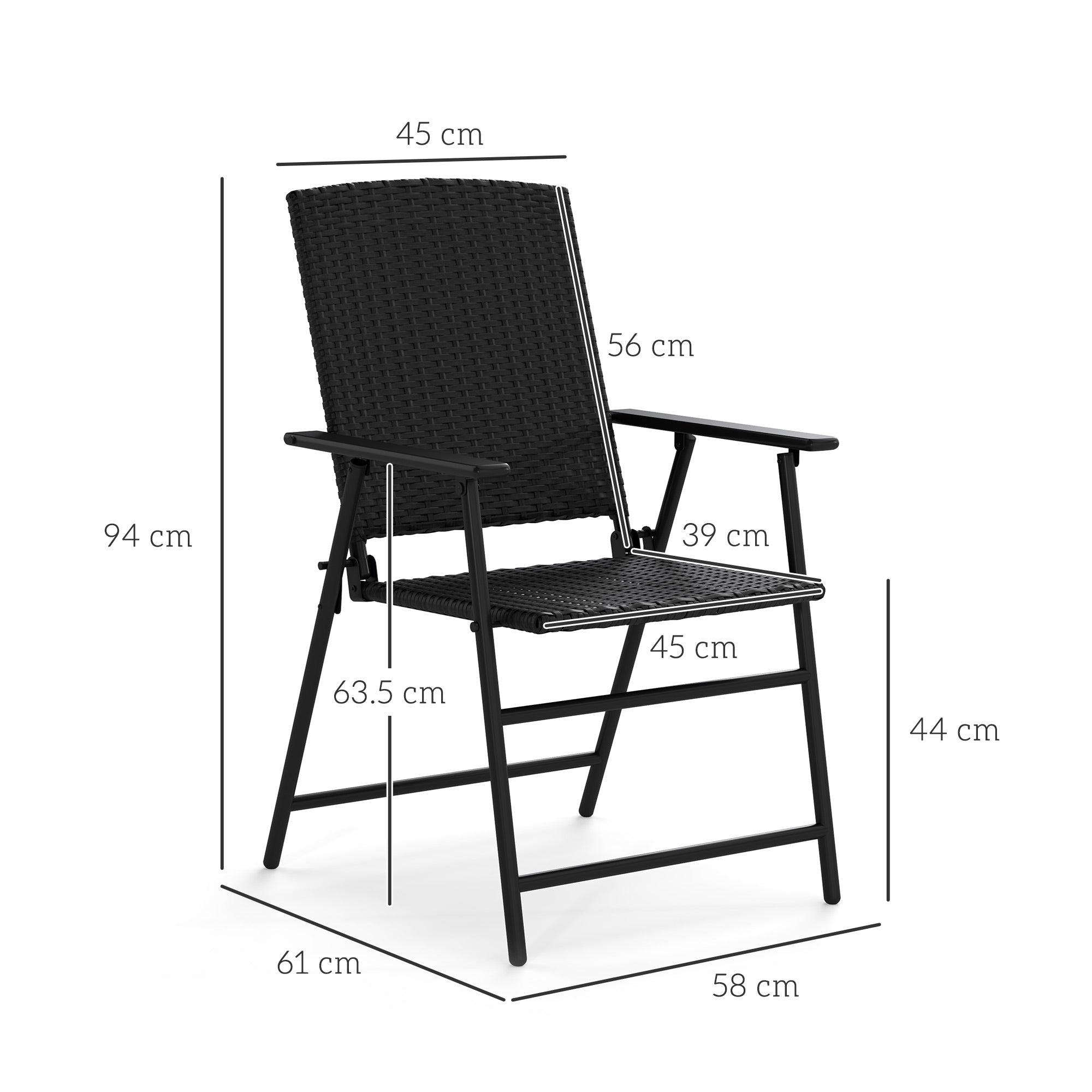 Outsunny set of two black rattan chairs with foldable design and sleek metal frame perfect for outdoor use