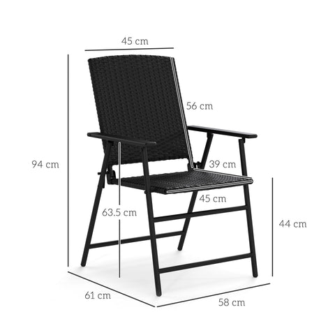 Outsunny set of two black rattan chairs with foldable design and sleek metal frame perfect for outdoor use