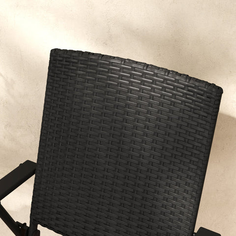 Back side of black woven wicker rattan chair showcasing foldable design in outsunny set of two folding rattan seat chairs