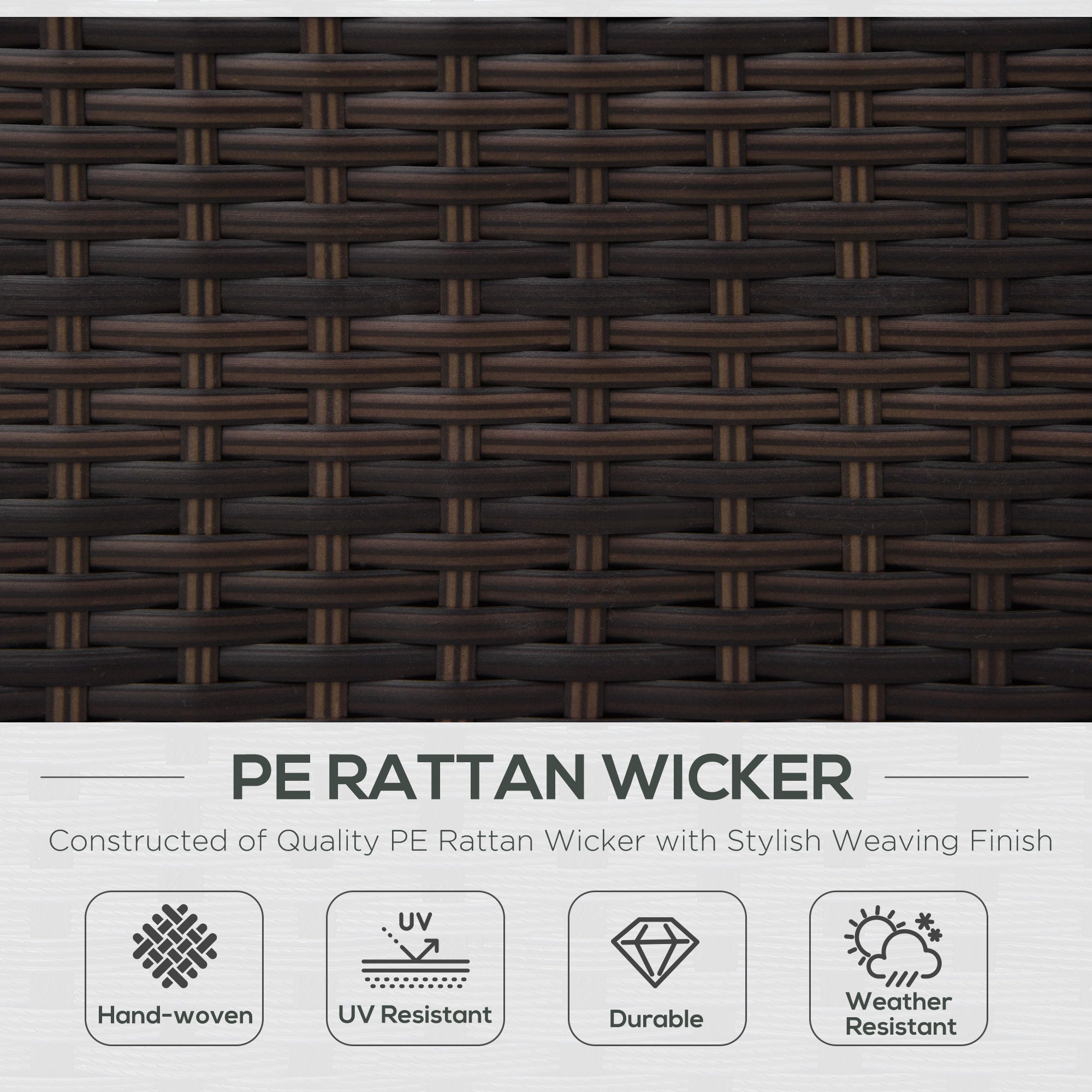 Outsunny Single Seater Rattan Chair, PE Wicker Garden Armchair with 10 cm Thickened Cushion, All-Weather Rattan Garden Chair with Armrests, Brown