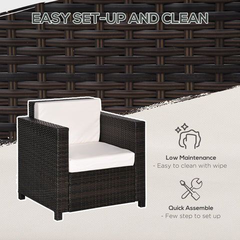 Outsunny Single Seater Rattan Chair, PE Wicker Garden Armchair with 10 cm Thickened Cushion, All-Weather Rattan Garden Chair with Armrests, Brown