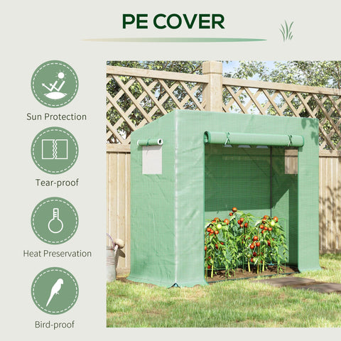 Green pe cover garden greenhouse with steel frame extra stability roll-up door and mesh panels for easy ventilation