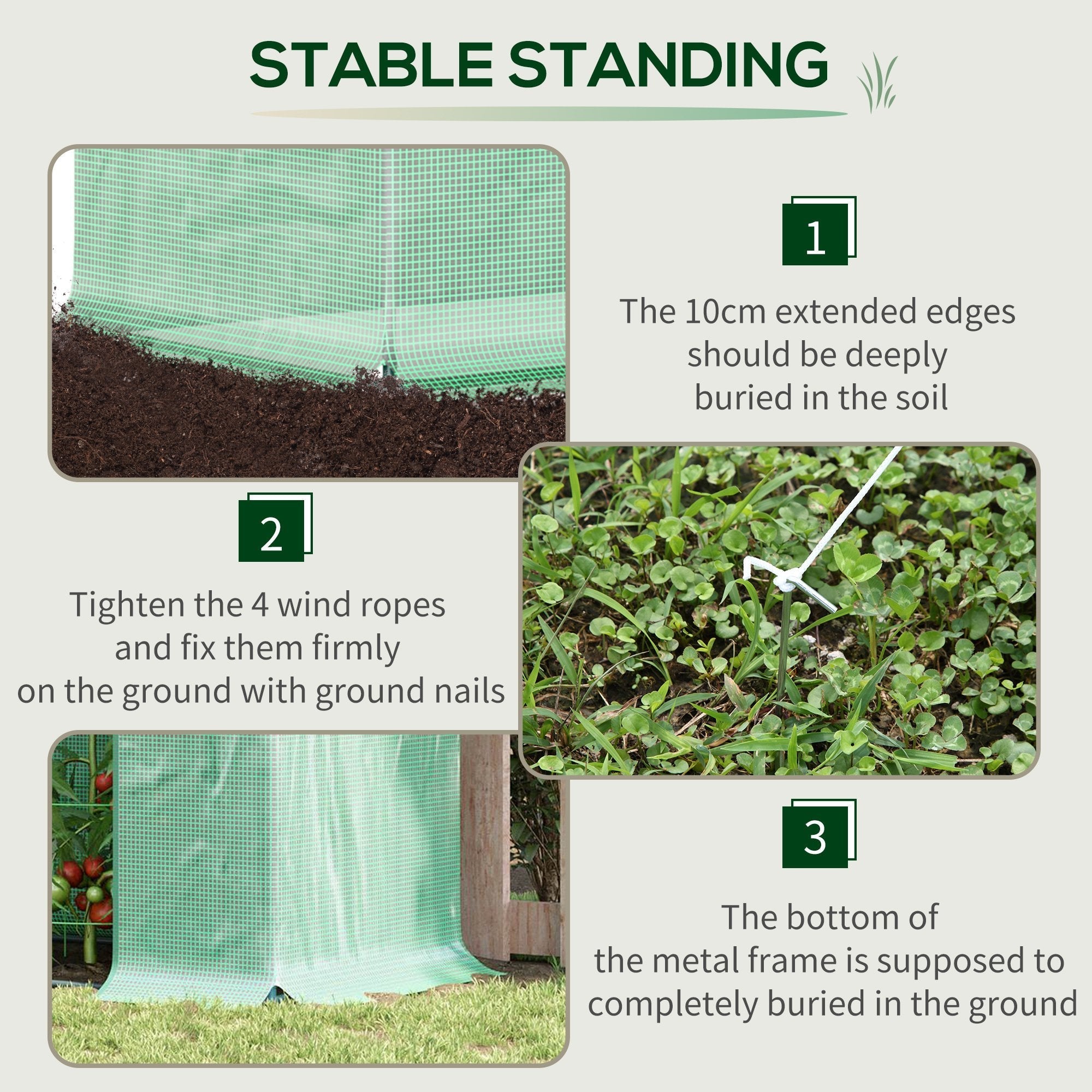 Green mesh greenhouse with steel frame and roll-up door for extra stability perfect for small walk-in garden use
