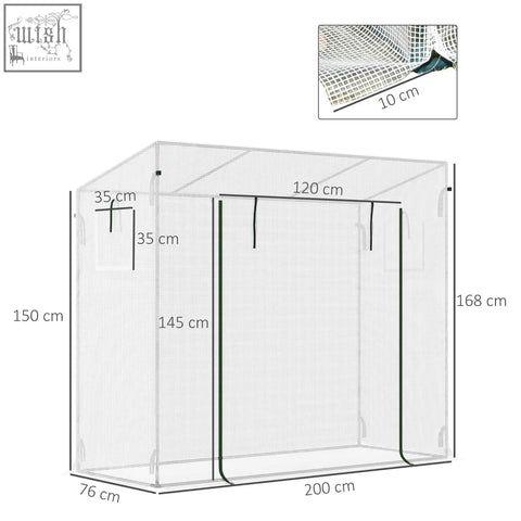 White mesh outsunny small walk greenhouse with black trim steel frame and 10 cm grid fabric for extra stability