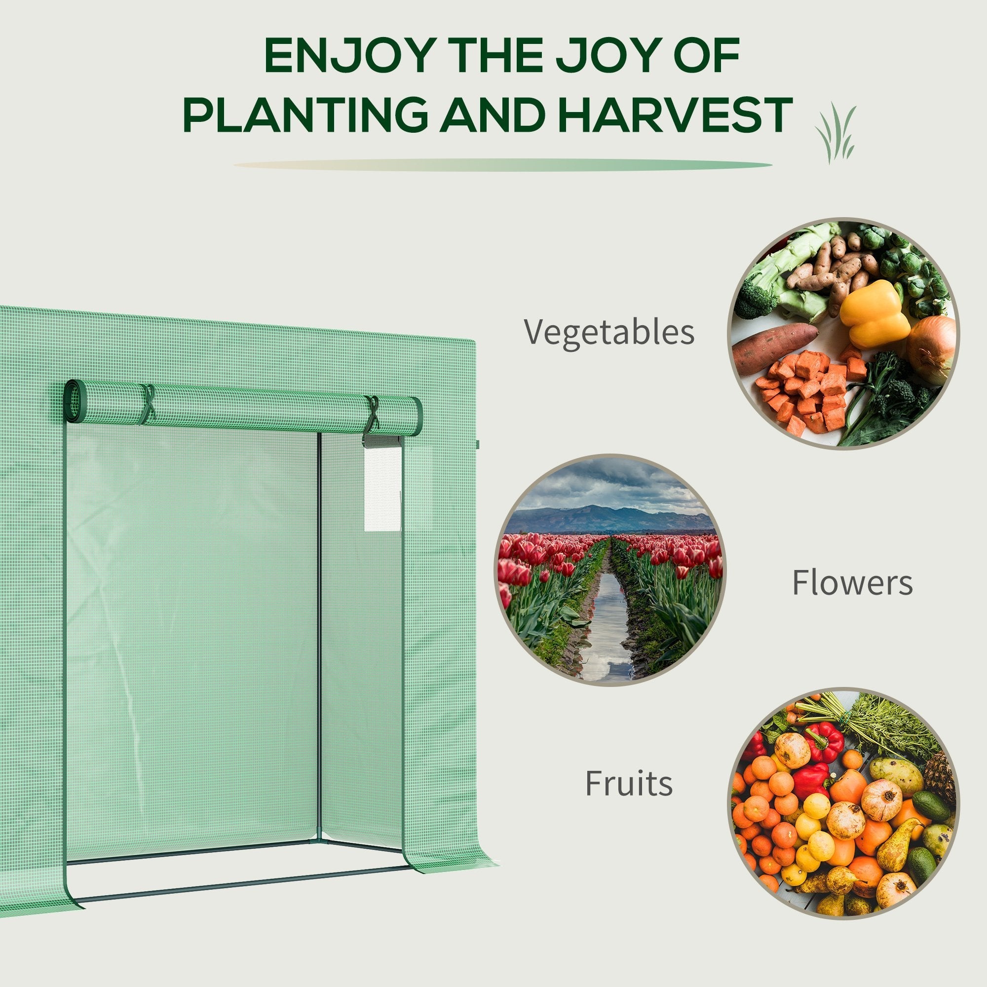 Light green mesh outsunny small walk-in garden greenhouse with steel frame extra stability and large roll-up door