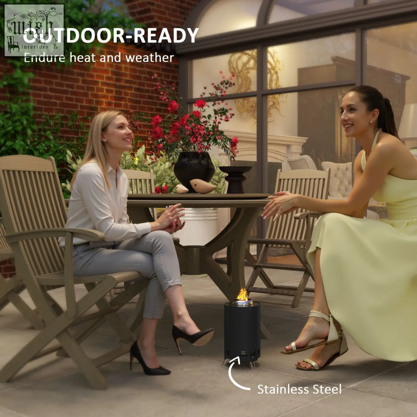 Black powder-coated stainless steel portable outdoor fire pit by Outsunny for camping garden bonfire parties