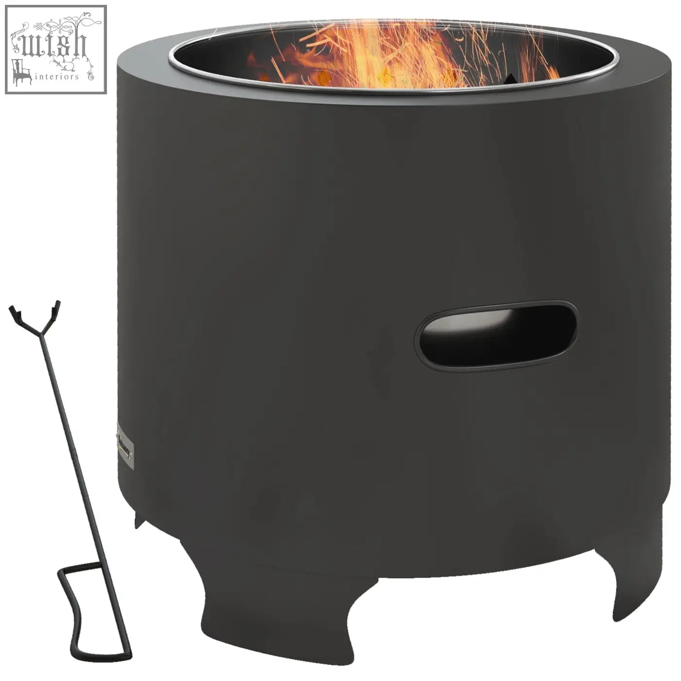 Outsunny smokeless black fire pit with side handle made of powder-coated metal for portable secondary combustion use