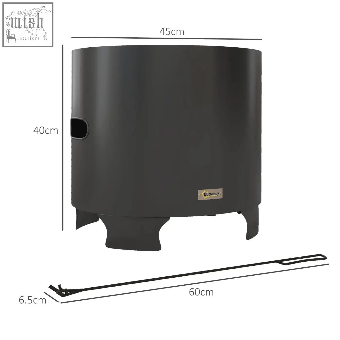 Black outsunny smokeless fire pit made of powder-coated metal with side opening and secondary combustion for camping