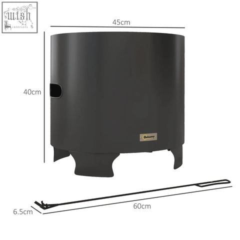 Black outsunny smokeless fire pit made of powder-coated metal with side opening and secondary combustion for camping
