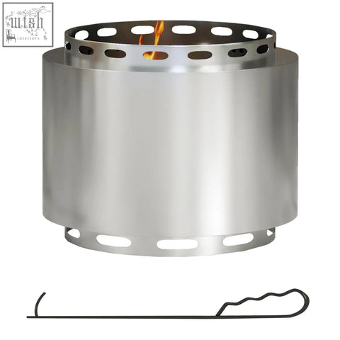 Silver stainless steel outsunny smokeless fire pit with oval cutouts and wire handle for high heat camping bonfires