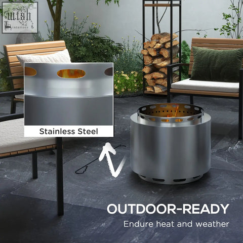 Outsunny smokeless stainless steel fire pit with perforated ventilation for high heat and secondary combustion use outdoors