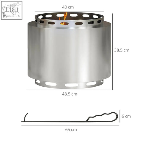 Silver stainless steel Outsunny smokeless fire pit with integrated handle and perforated design for high heat secondary combustion
